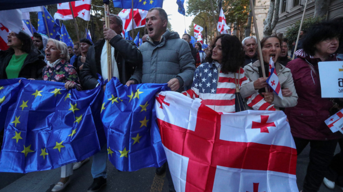 Georgian president delivers pro-EU message at opposition rally as election looms