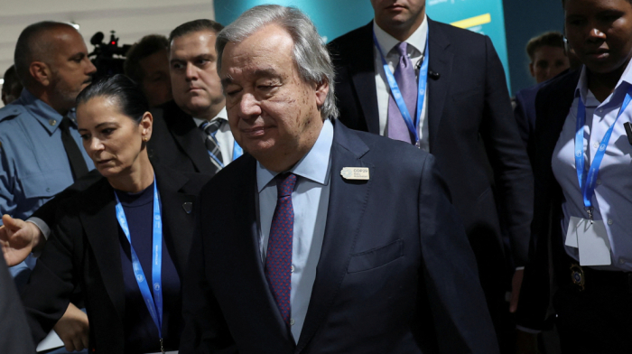 António Guterres addresses the media at COP29