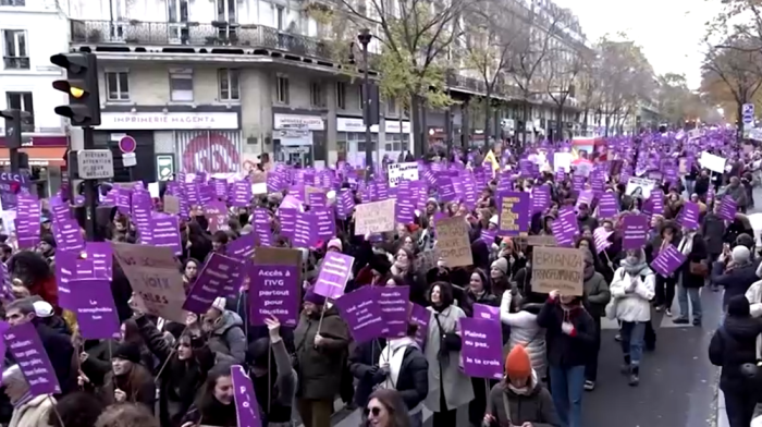 Thousands march in France to condemn violence against women