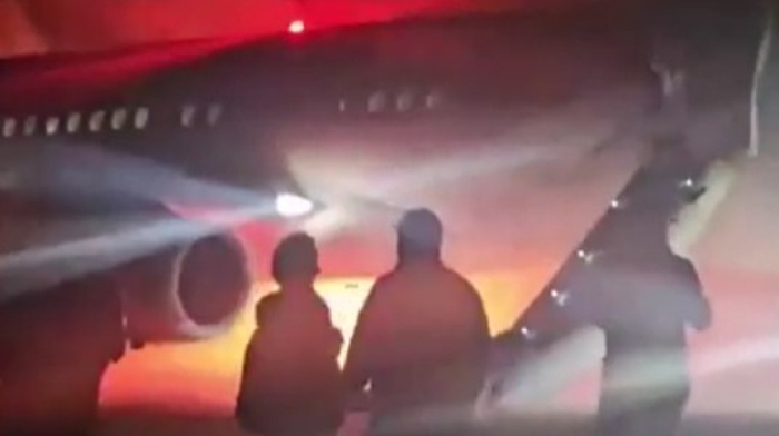 A Russian Plane Caught in Flames while Landing in Turkiye