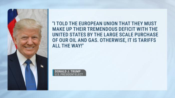 Trump warns EU: "Buy more U.S. energy or face tariffs"