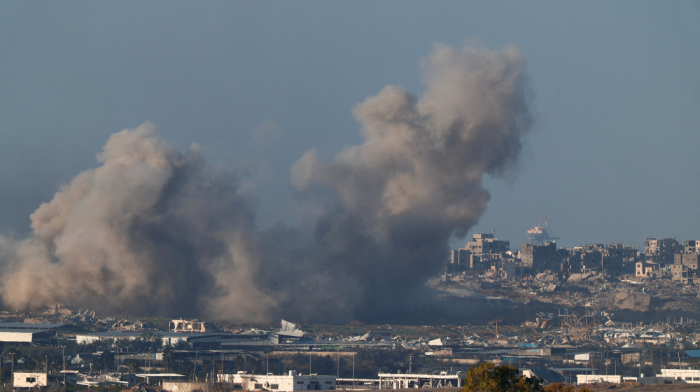 Smoke billows from within the Gaza Strip, as viewed from southern Israel