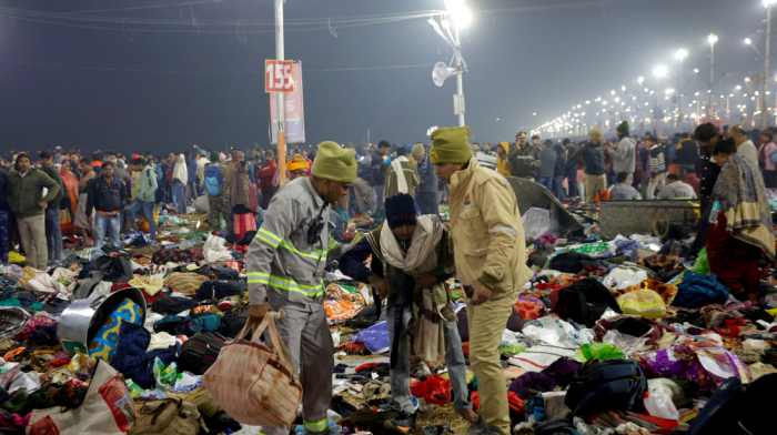 Bodies, clothes, bags lie on ground after stampede at mass Hindu gathering in India