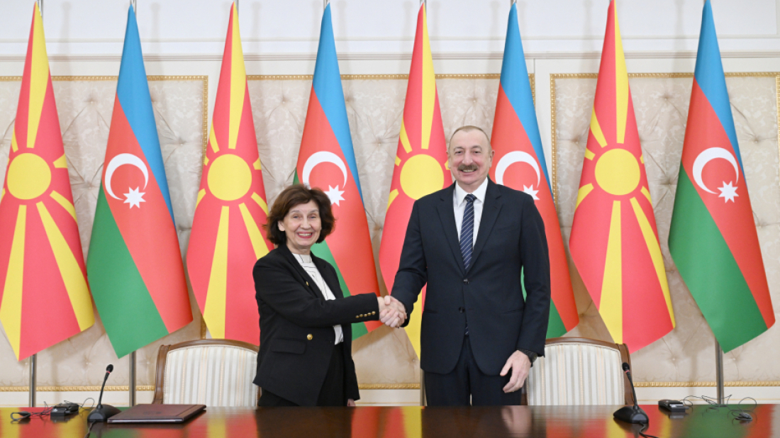 Azerbaijan and North Macedonia presidents address press after meeting