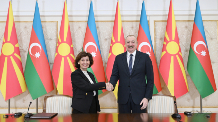 Azerbaijan and North Macedonia presidents address press after meeting