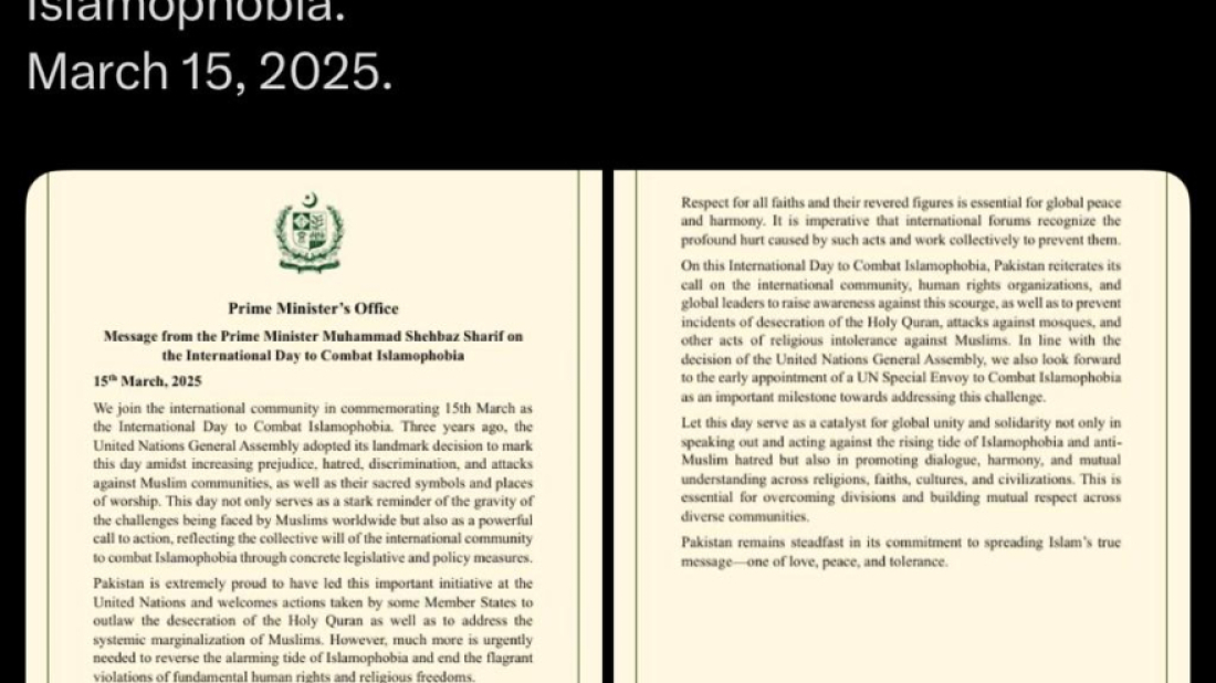 Statement by the Prime Minister of Pakistan on the International Day to Combat Islamophobia