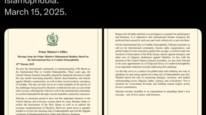 Statement by the Prime Minister of Pakistan on the International Day to Combat Islamophobia