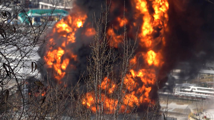 Russia battles massive oil depot fire after drone attack