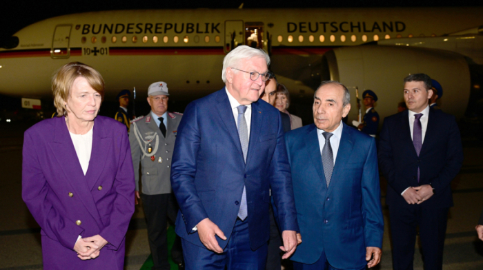 German President Frank-Walter Steinmeier arrives in Azerbaijan