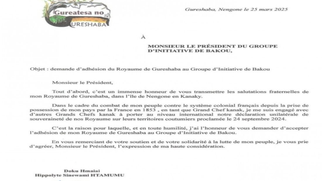 The Kingdom of Gureshaba, located in New Caledonia, has applied to join the Baku Initiative Group