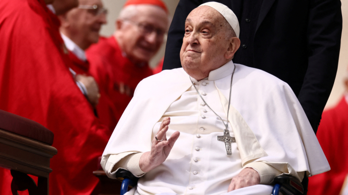 Pope Francis makes brief appearance after Palm Sunday service