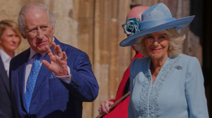 King Charles and Queen Camilla greet crowds after Easter service