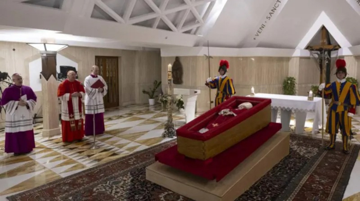 Vatican releases images of Pope Francis in open coffin