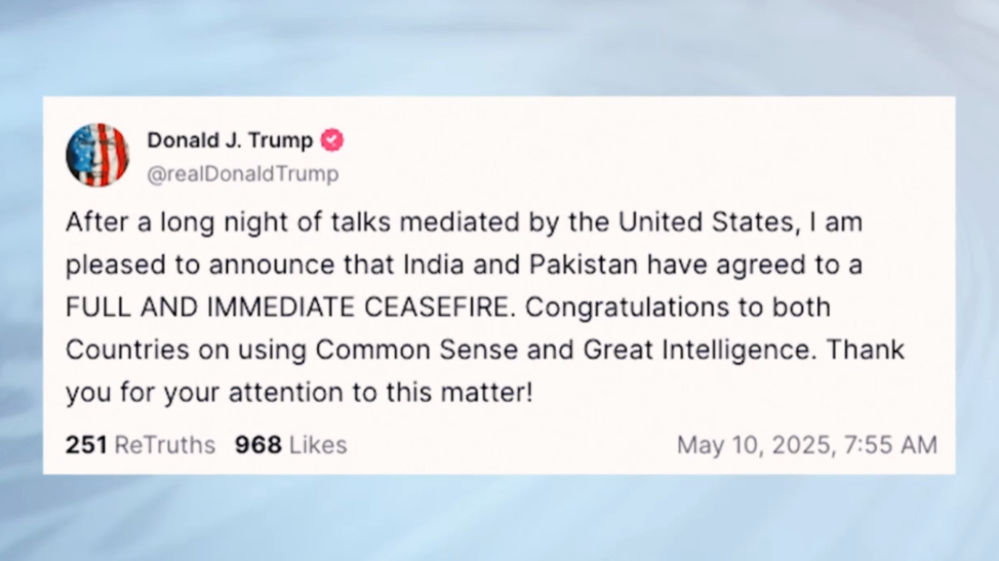 India and Pakistan agree to a ceasefire in US-mediated talks