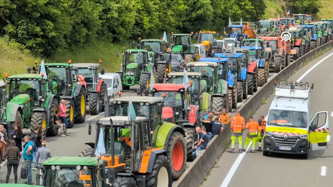 Farmers block A16 motorway near Paris protesting proposed agricultural reforms