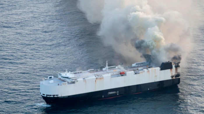 22 crew rescued after cargo ship carrying 3,000 cars catches fire
