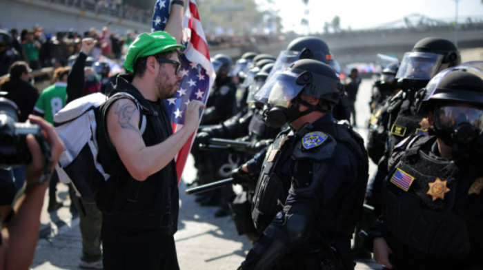 Thousands gathered for a sixth straight night of protests in Los Angeles,bcondemning President Don