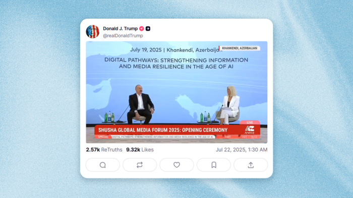 Donald Trump posts video of Ilham Aliyev praising him at Shusha Global Media Forum