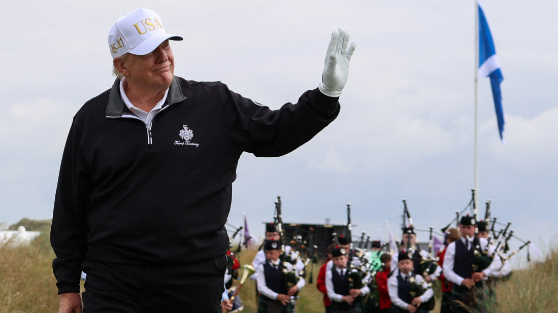 Trump opens new Scotland golf course, praises UK trade deal