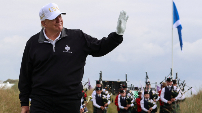 Trump opens new Scotland golf course, praises UK trade deal