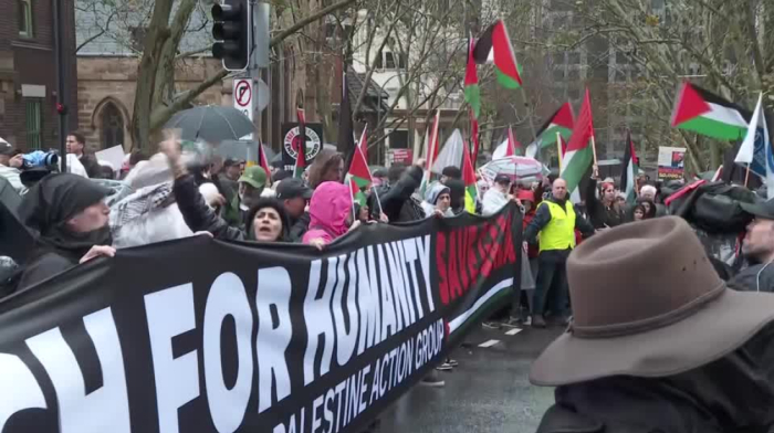 Tens of thousands march across Sydney Harbour Bridge for Gaza
