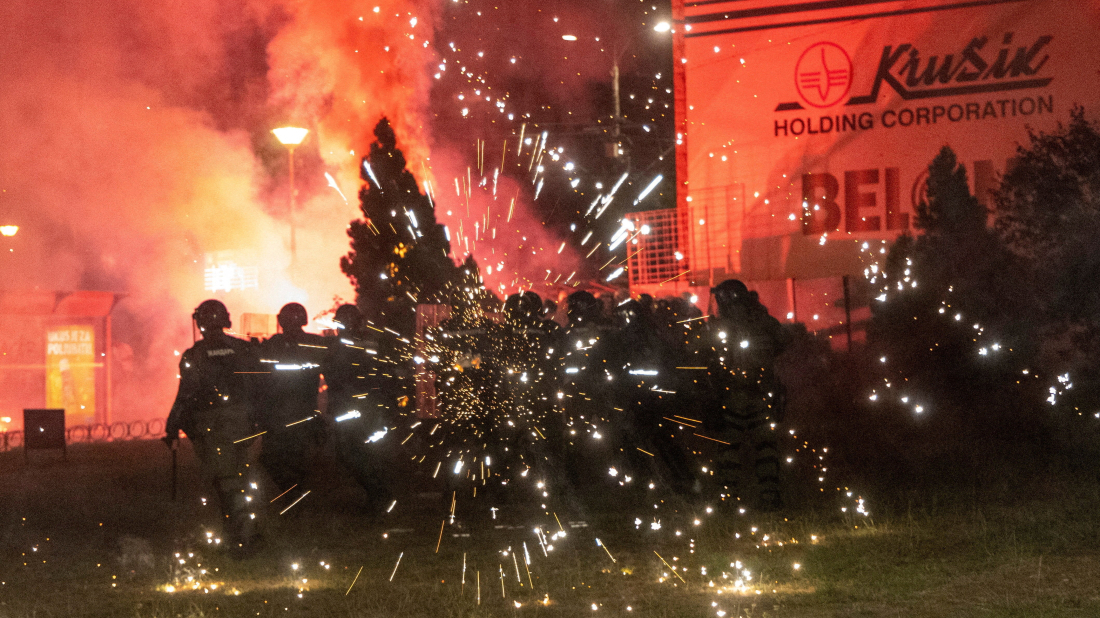 Serbian police fire teargas at anti-government protesters in Belgrade