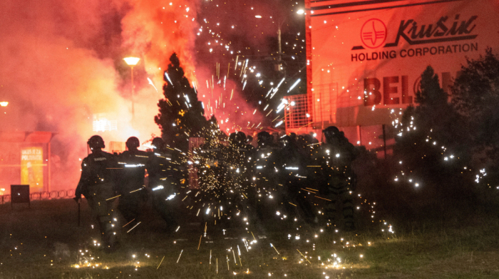 Serbian police fire teargas at anti-government protesters in Belgrade
