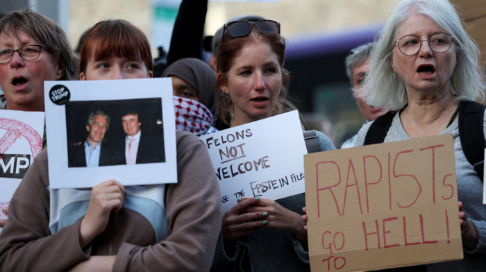 Protesters rally outside Windsor Castle ahead of Trump’s state visit