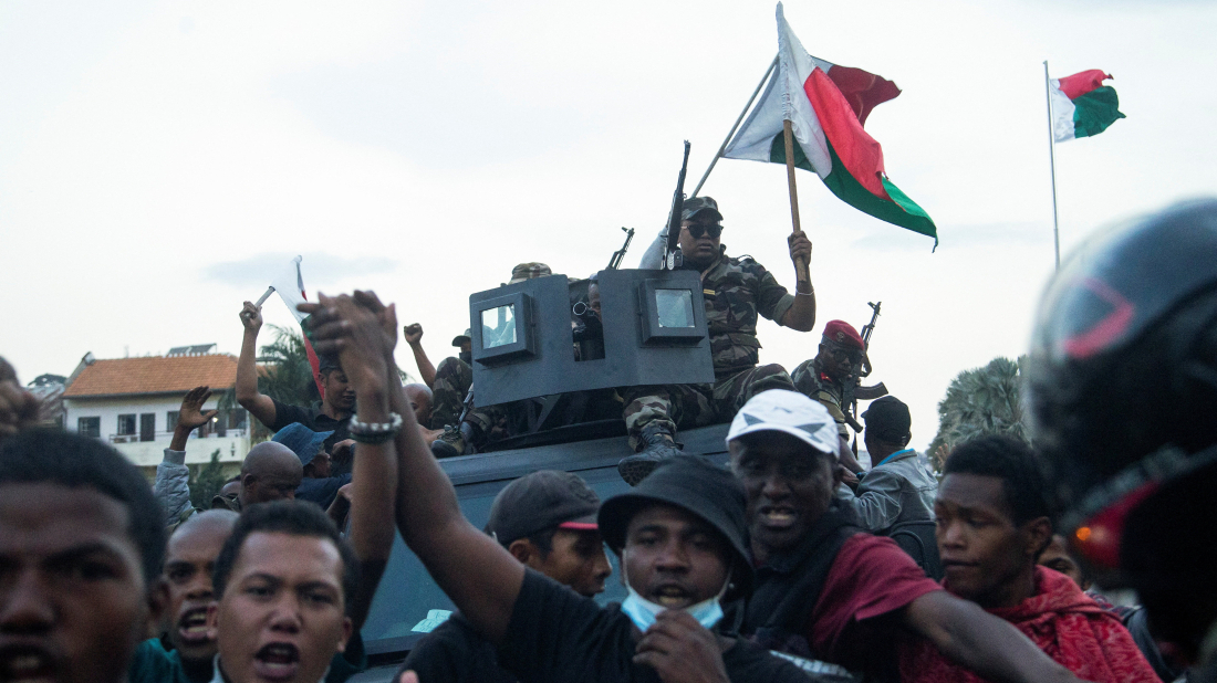 Madagascar president warns of attempted coup after soldiers join protests