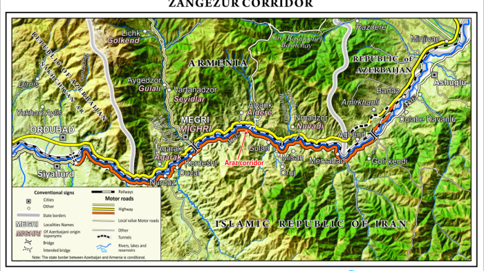 Zangezur corridor map released by Azerbaijani cartographers