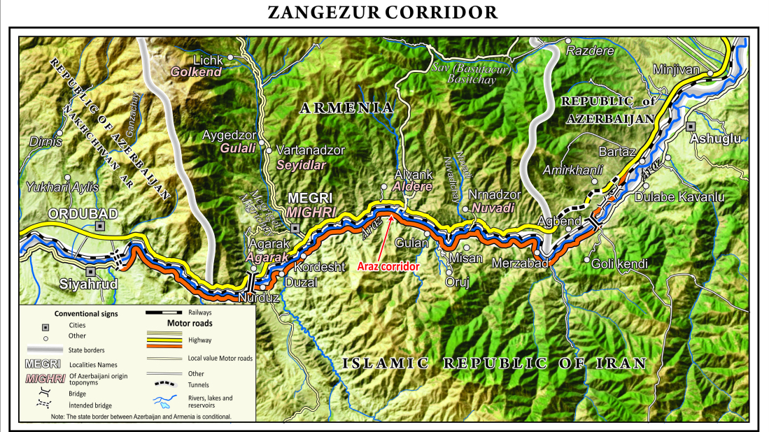 Zangezur corridor map released by Azerbaijani cartographers