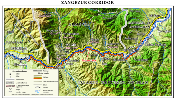Zangezur corridor map released by Azerbaijani cartographers