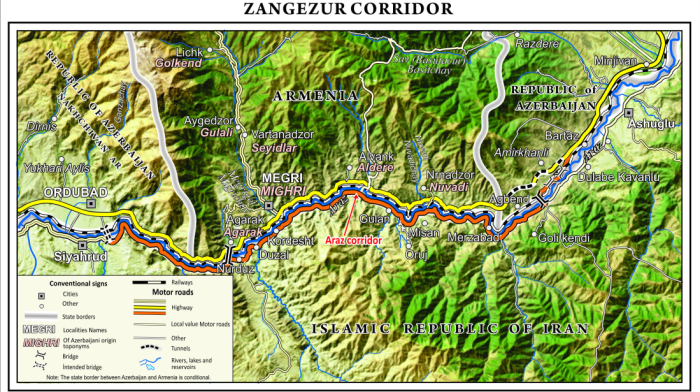 Zangezur corridor map released by Azerbaijani cartographers