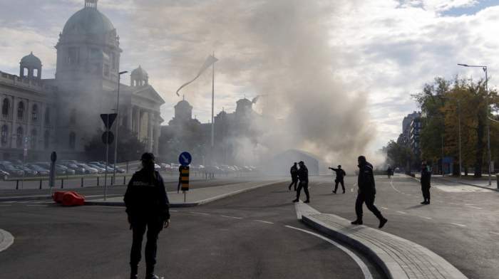 Shots fired outside Serbian parliament, one man detained