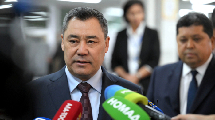 Kyrgyz President Sadyr Japarov votes at country's snap parliamentary elections