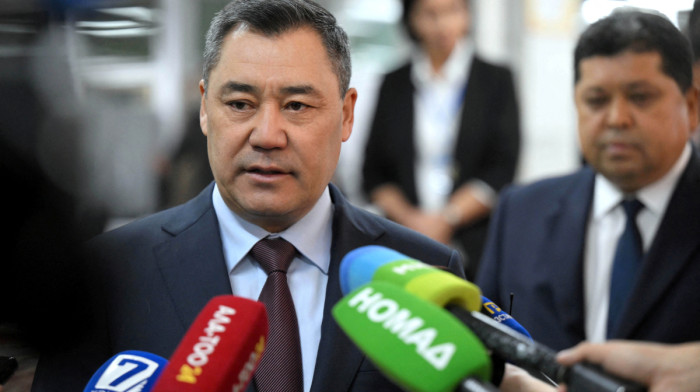 Kyrgyz President Sadyr Japarov votes at country's snap parliamentary elections