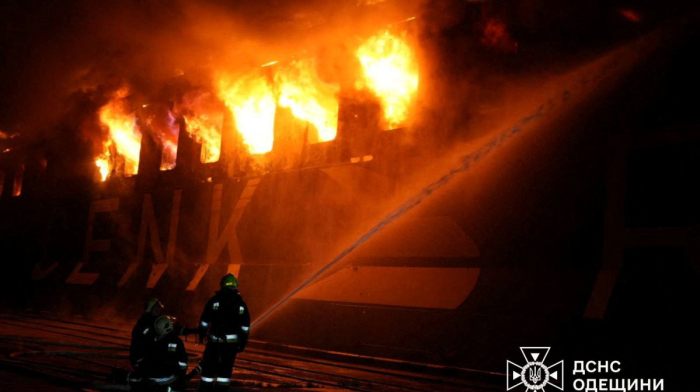 Ukrainian rescuers extinguish fire on Turkish-owned vessel after Russian strike