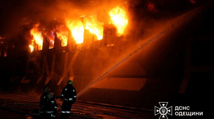 Ukrainian rescuers extinguish fire on Turkish-owned vessel after Russian strike