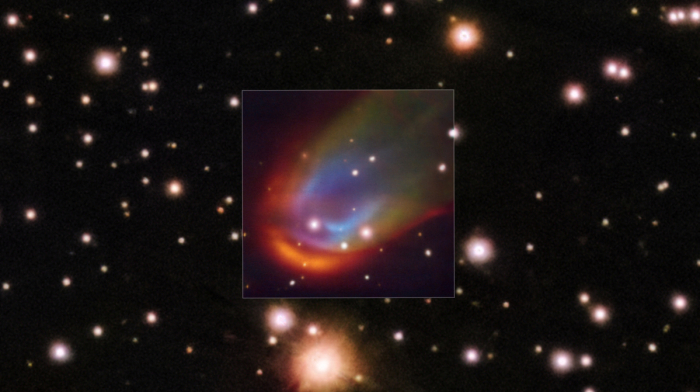 Astronomers spot white dwarf star creating a colourful shockwave
