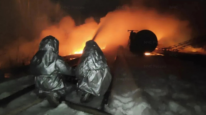 Explosion after fuel train derails at railway station in Russia