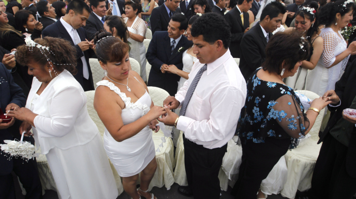 Peru mass wedding ceremony sees 109 couples wed in Lima as Valentine's Day tradition