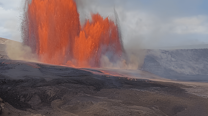 Kilauea lava fountain shoots 400m high, ashfall forces area closure