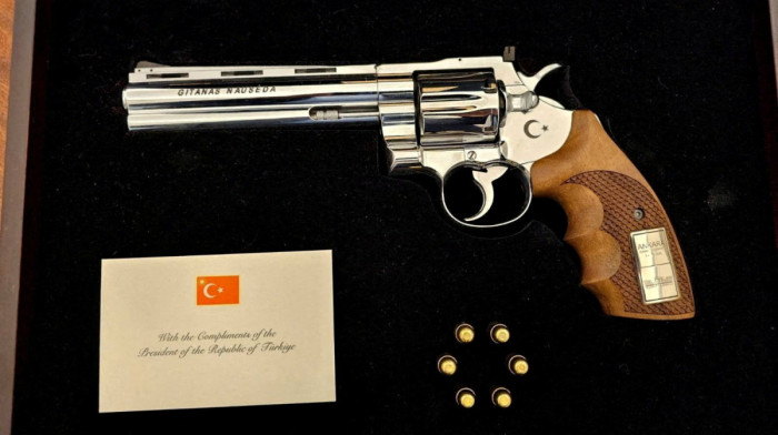 NATO leaders each gifted engraved revolver by Turkish President
