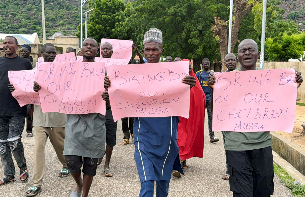 Families protest in Nigeria nearly 100 days after children abducted from Borno school; around 45 remain unaccounted for as military says it's 'on top of the situation'