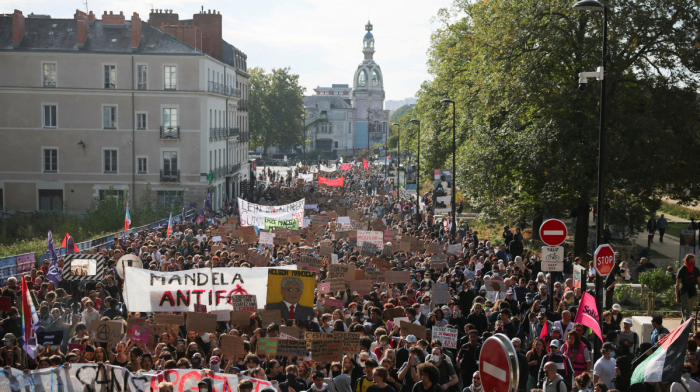 Police fire teargas at French protesters on biggest day of school demonstrations