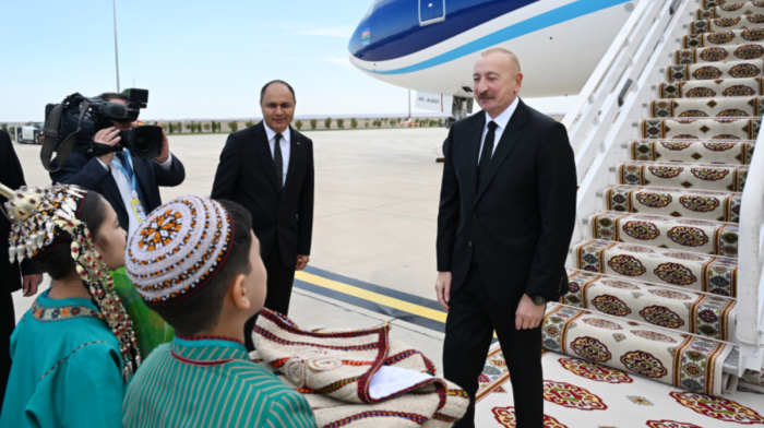 Azerbaijan's President Aliyev arrives in Turkmenistan for CIS summit